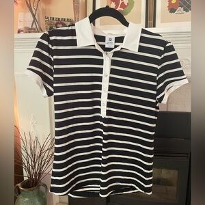 Daily Sports Navy and White Striped Top